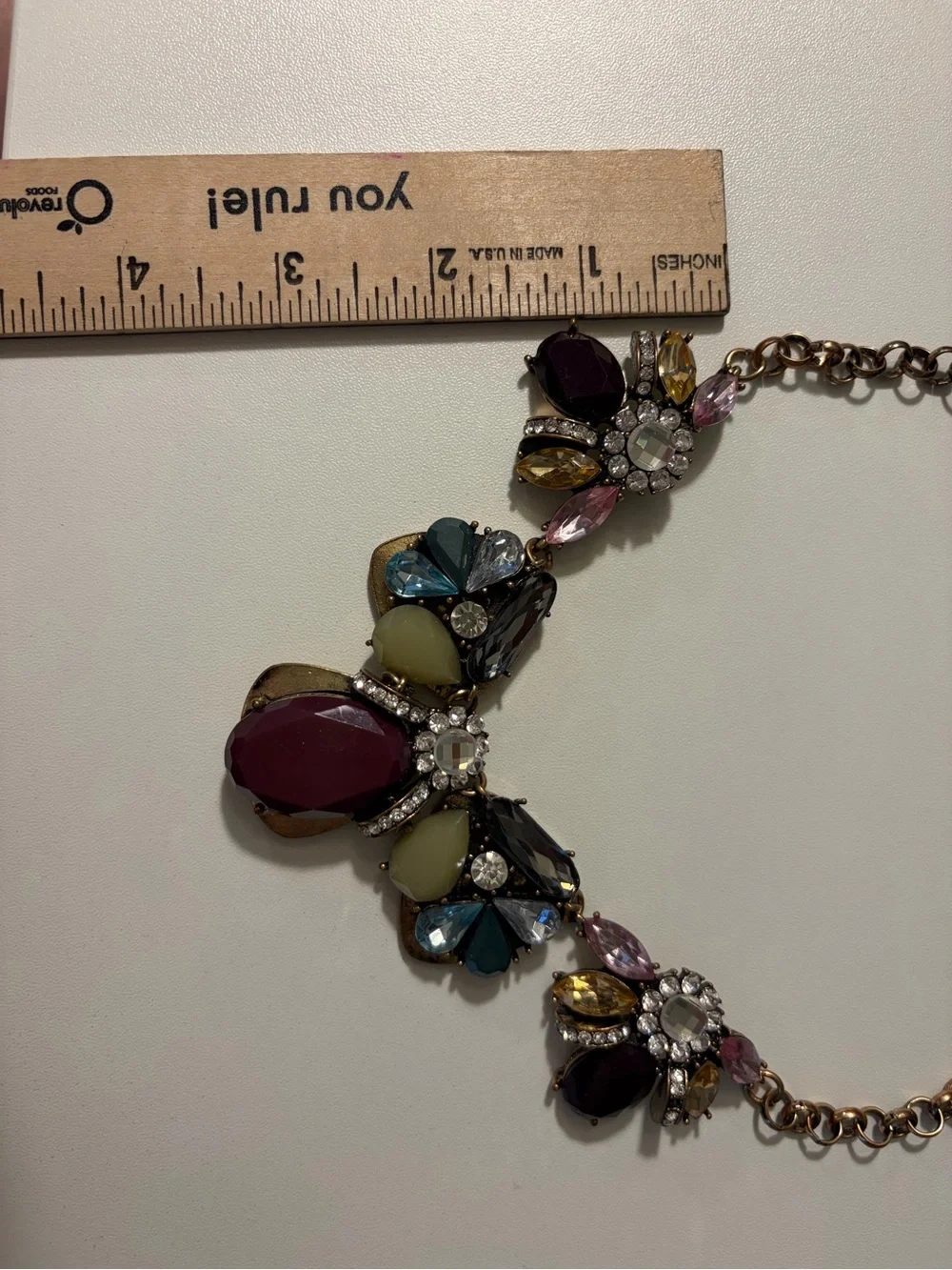 Multicolor Statement Crystal Bib Necklace in purple, pink, blue